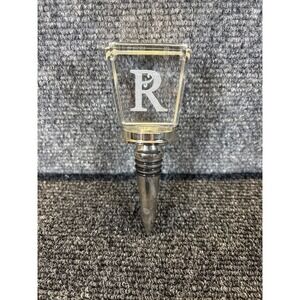 Wine Liquor Bottle Stopper Monogram Letter "R" Clear Cubed Silver Tone Stopper